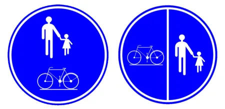 Voie publique mixte piétons/cyclistes signaux d9 et d10