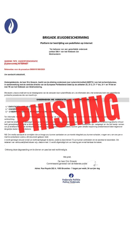 Phishing au nom d'Eric Snoeck en néerlandais